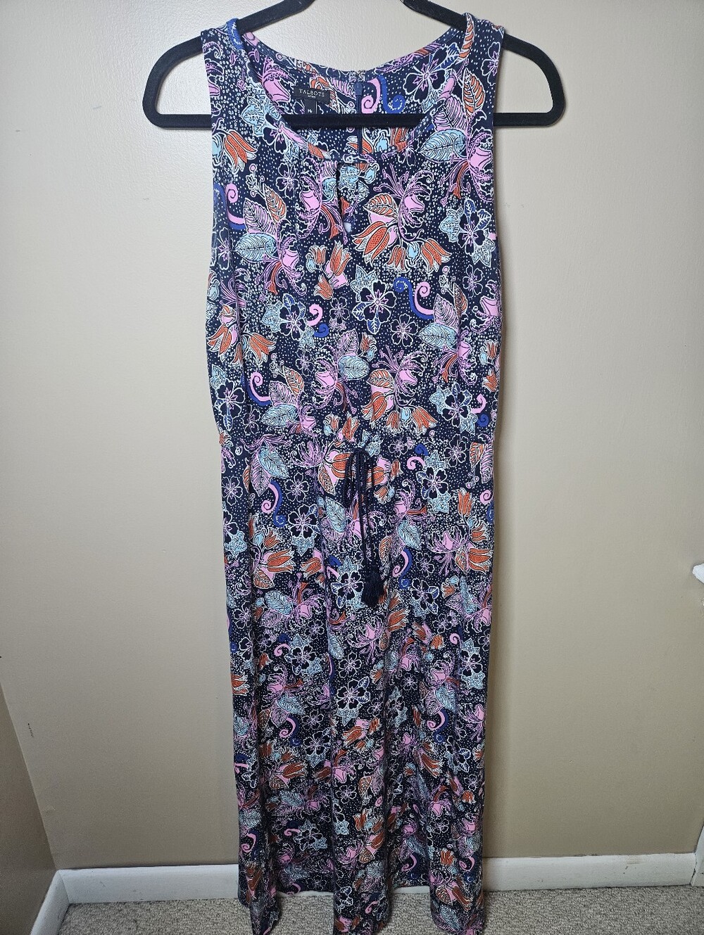 Talbots Multicolor Floral Maxi Long Sleeveless Cotton Blend Dress Medium Petite